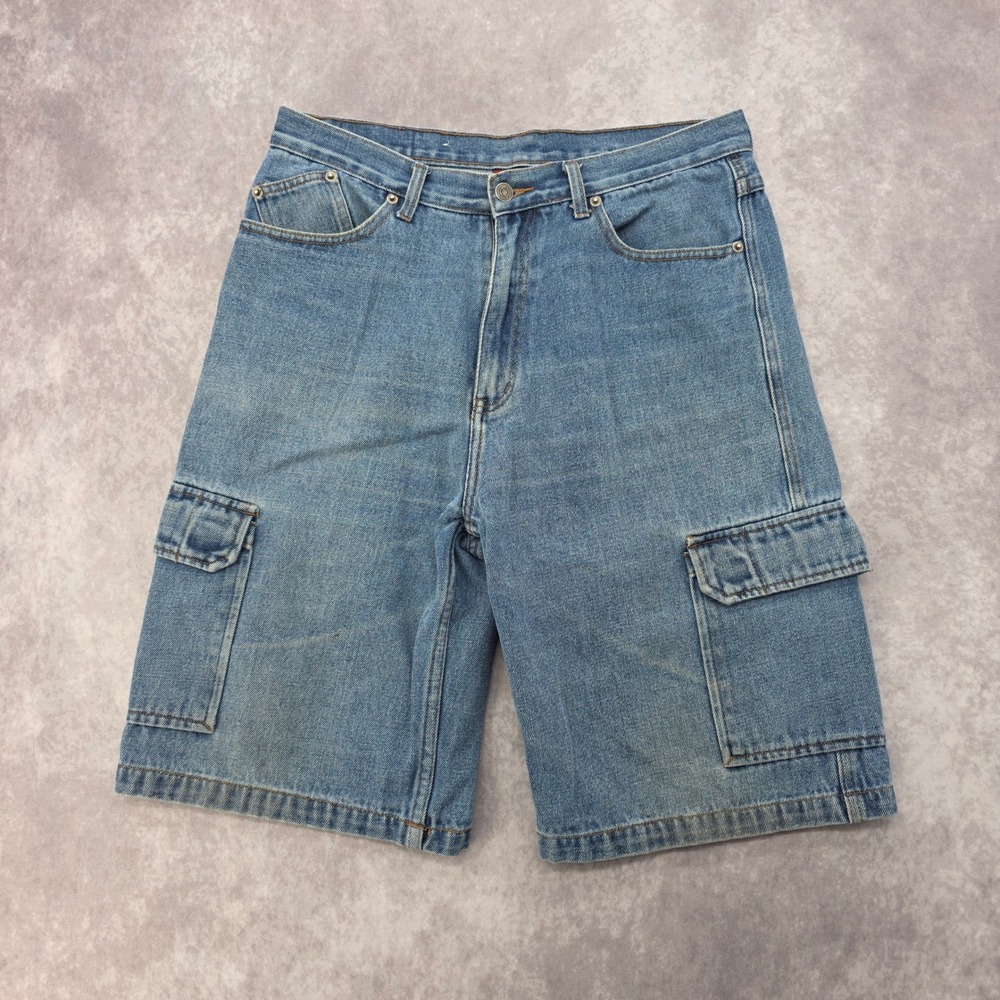 O'Lico Mens Cargo Denim Shorts Size 34 Medium Wash Blue Cotton Utility Jean